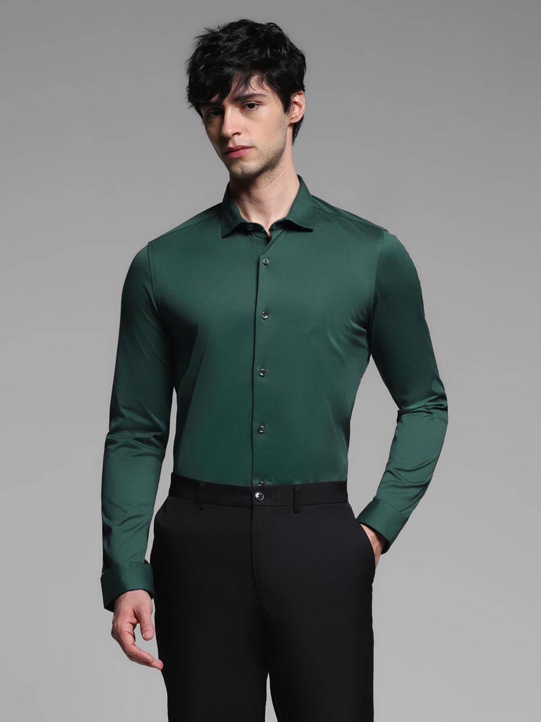Dark Green Knitted Full Sleeves Shirt
