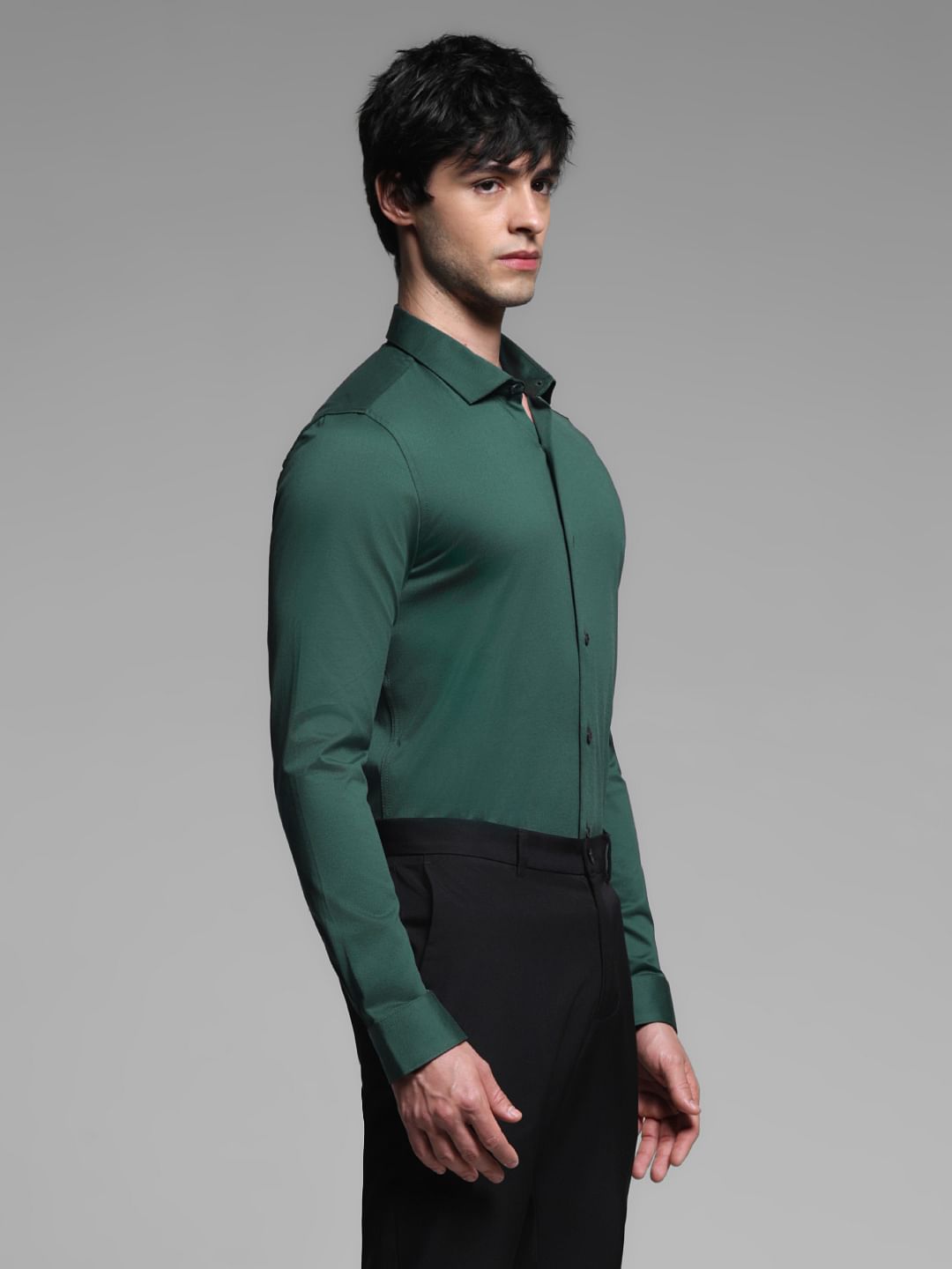 Dark Green Knitted Full Sleeves Shirt