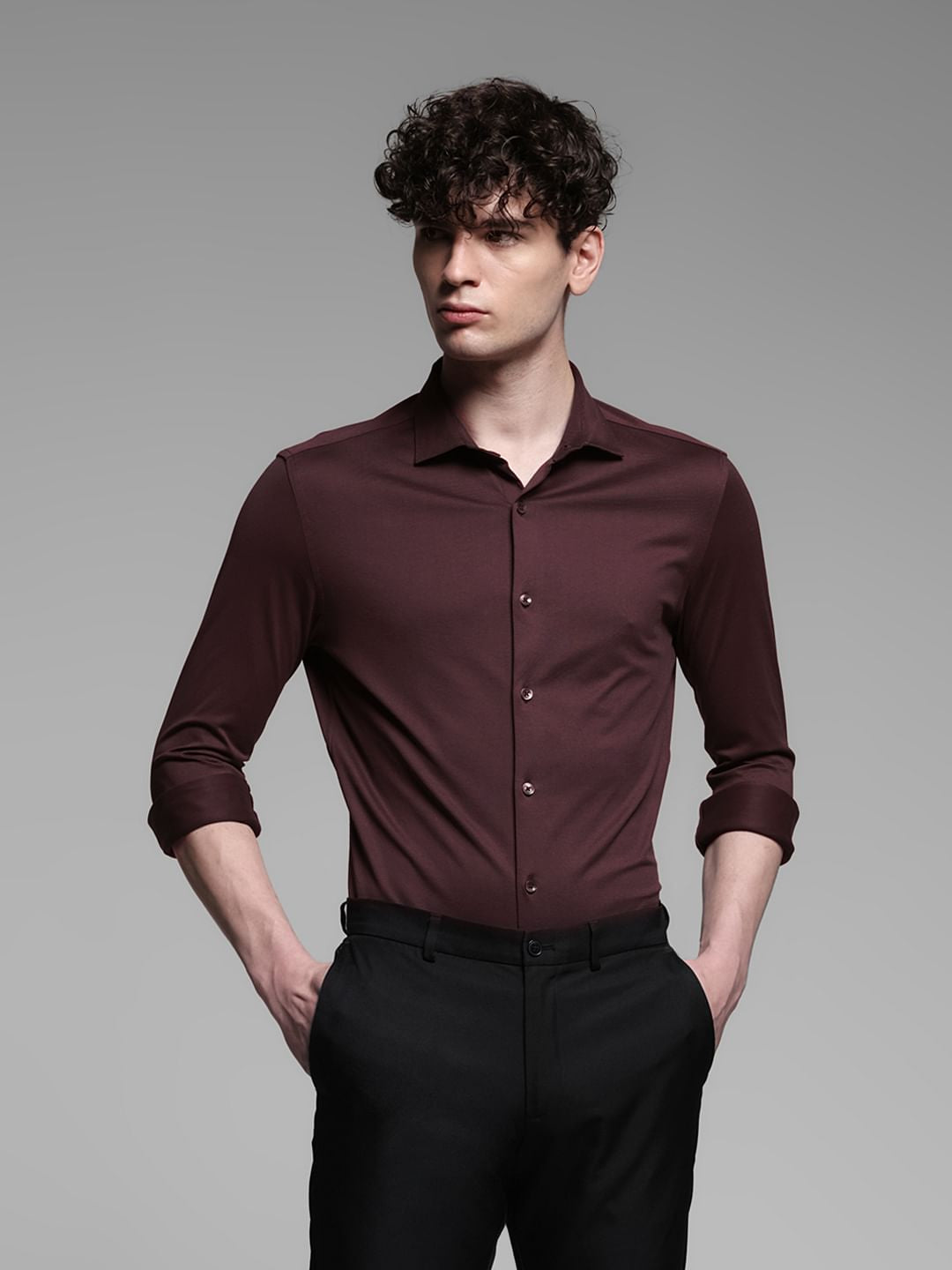 Red Knitted Full Sleeves Shirt - S