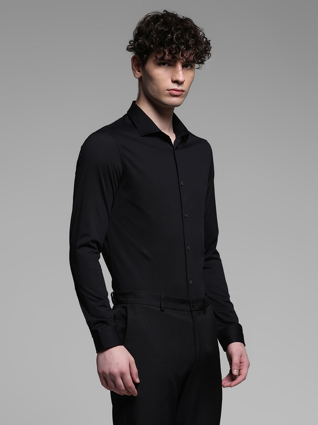 Black Knitted Full Sleeves Shirt