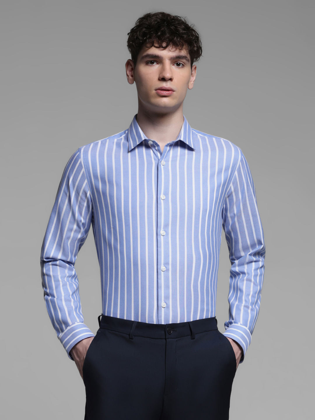 BLUE DOBBY STRIPED SHIRT