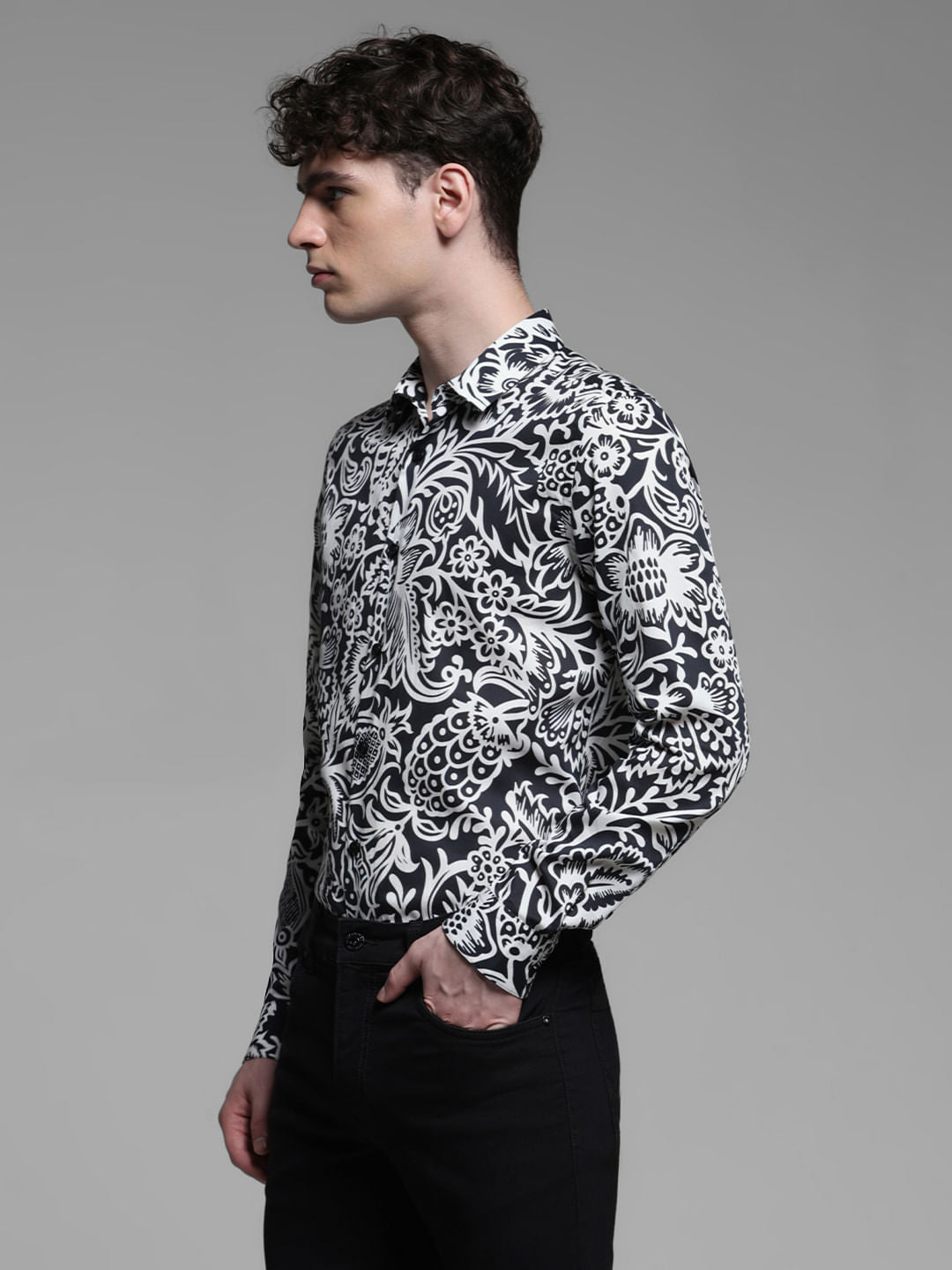 BLACK PRINTED FULL SLEEVES SHIRT