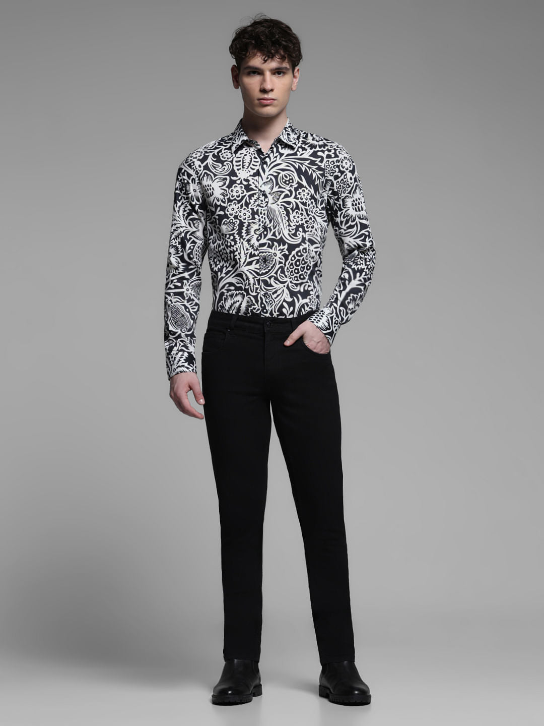 BLACK PRINTED FULL SLEEVES SHIRT