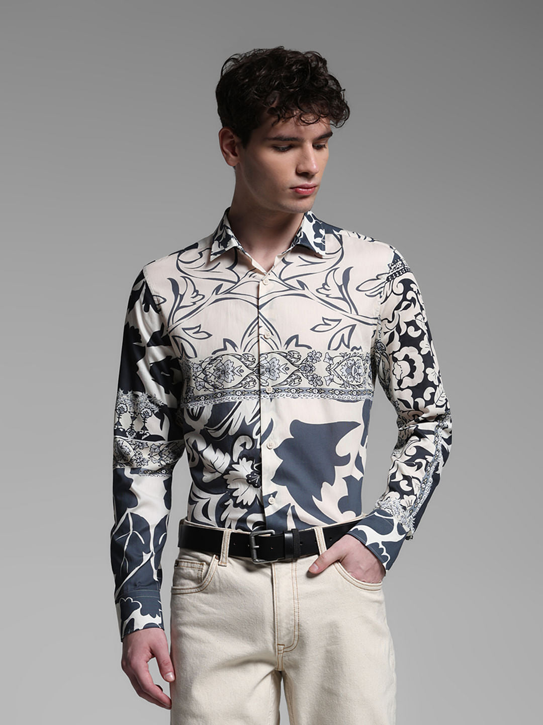 BEIGE FLORAL SHIRT - S