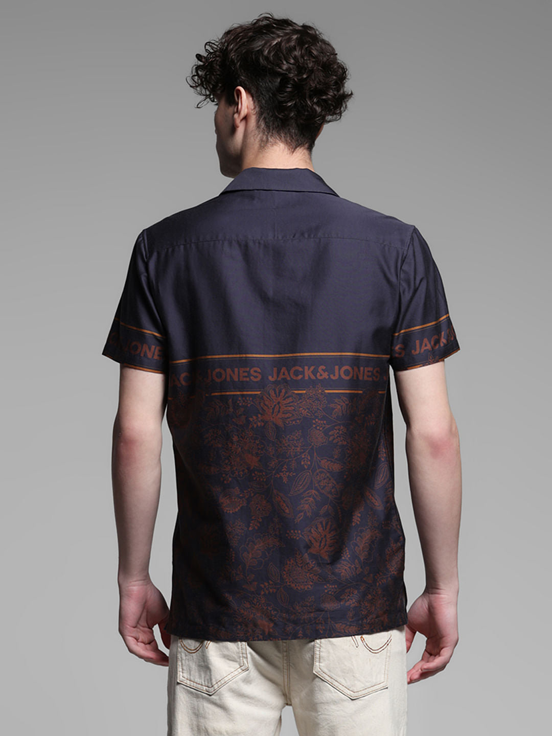 Dark Blue Floral Short Sleeves Shirt