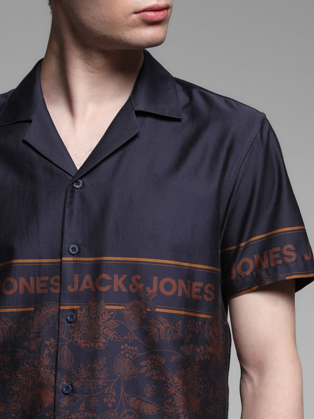 Dark Blue Floral Short Sleeves Shirt