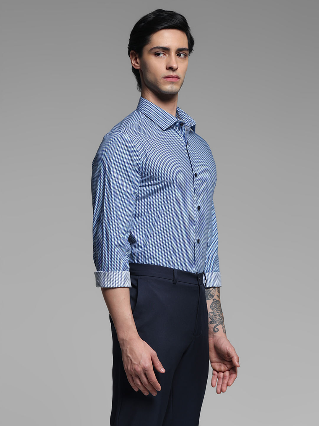Blue Dobby Full Sleeves Shirt