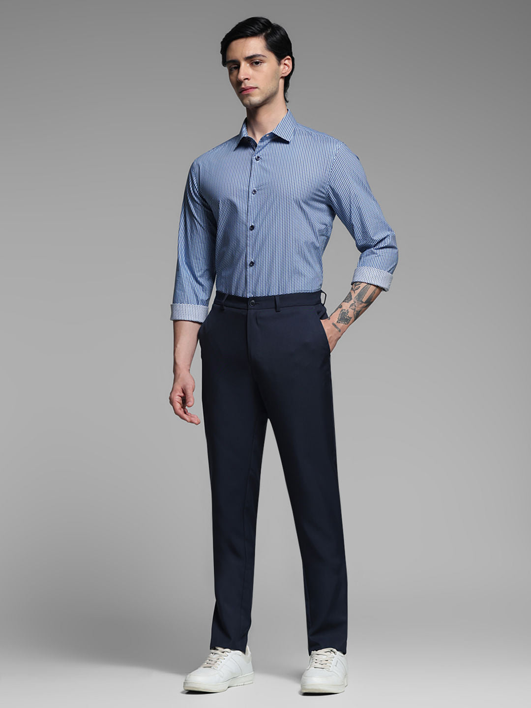 Blue Dobby Full Sleeves Shirt