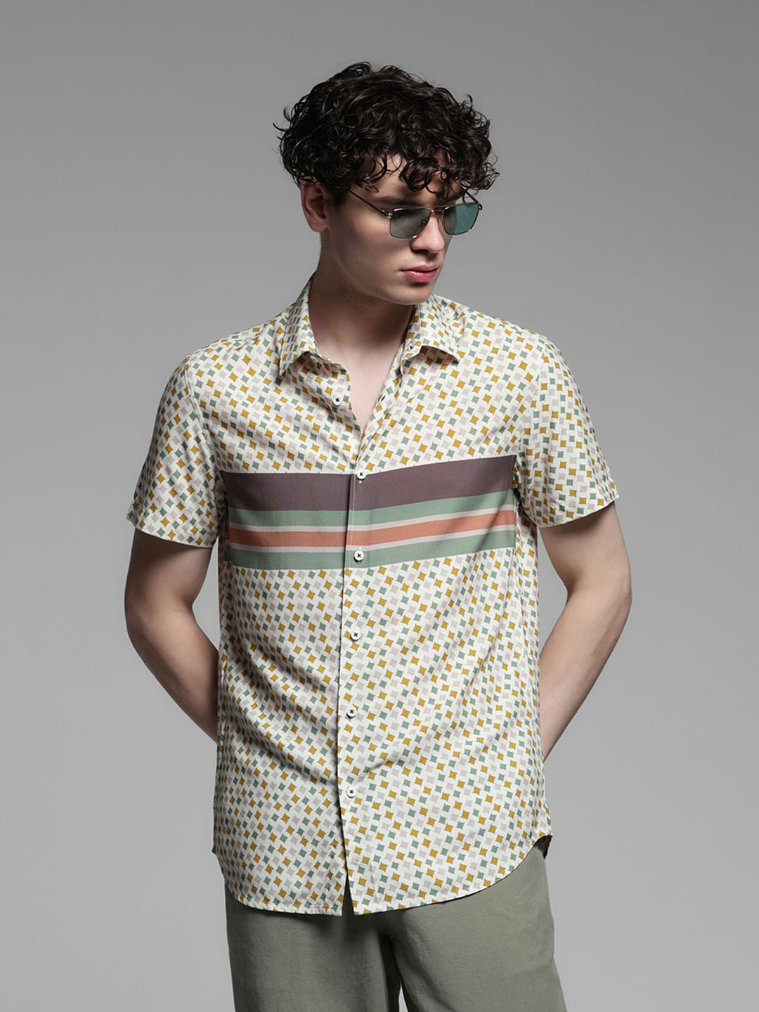 Blue Abstract Print Rayon Shirt - XXL