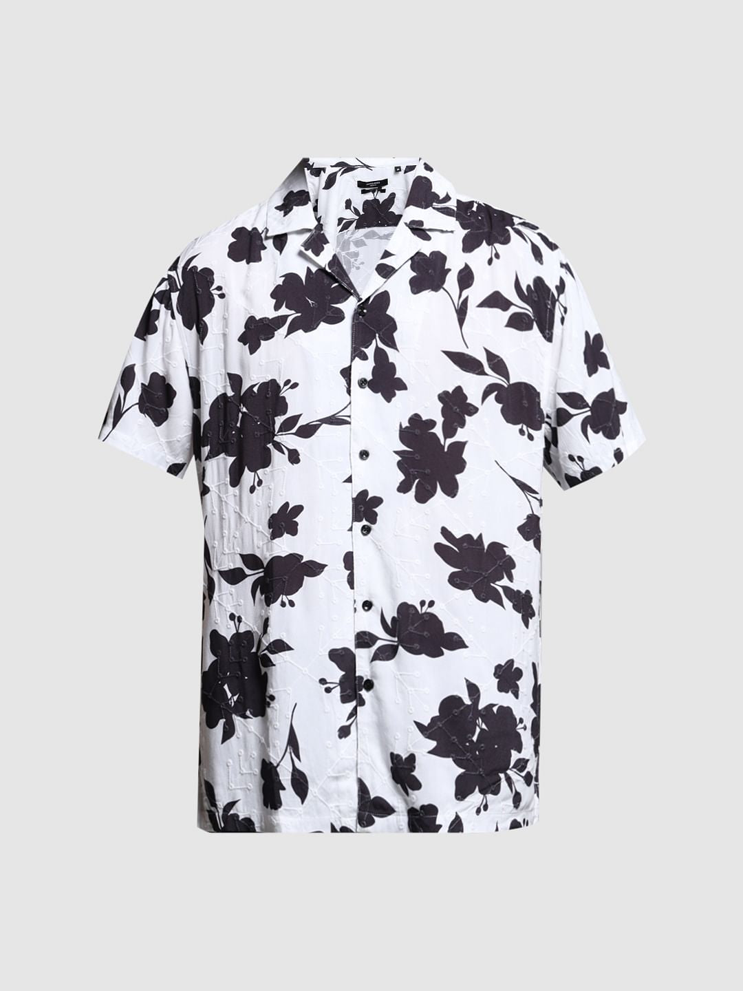 White Floral Print Short Sleeves Shirt