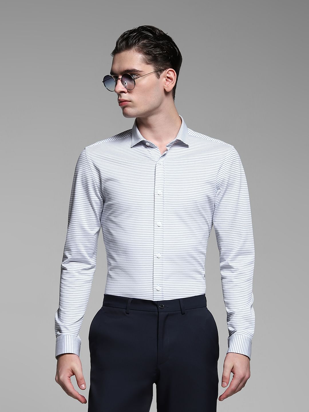 White Striped Full Sleeves Shirt - S