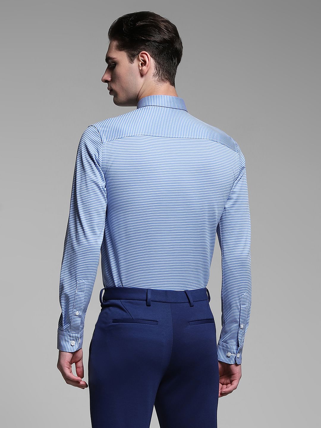 Light Blue Striped Full Sleeves Shirt