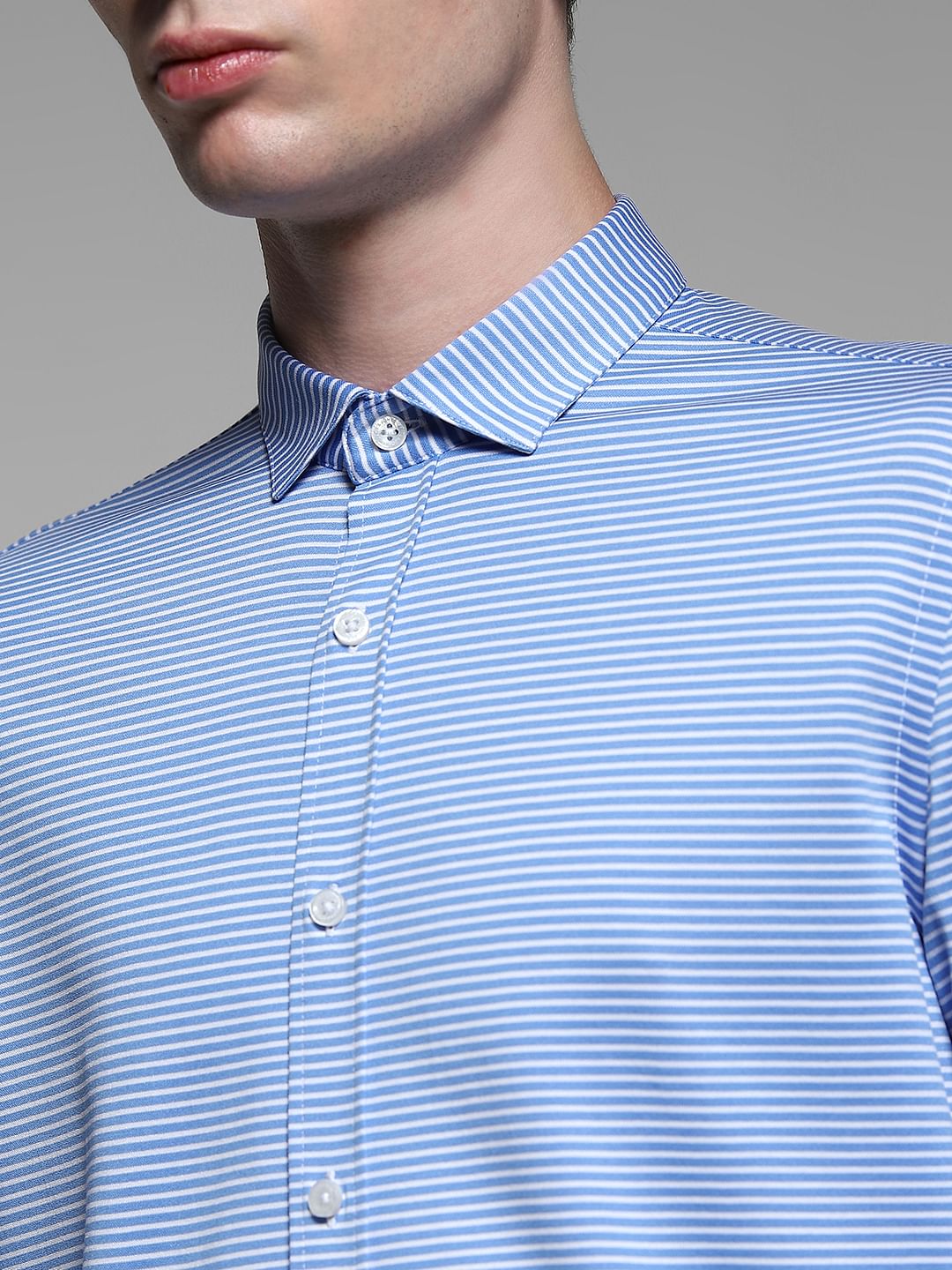 Light Blue Striped Full Sleeves Shirt