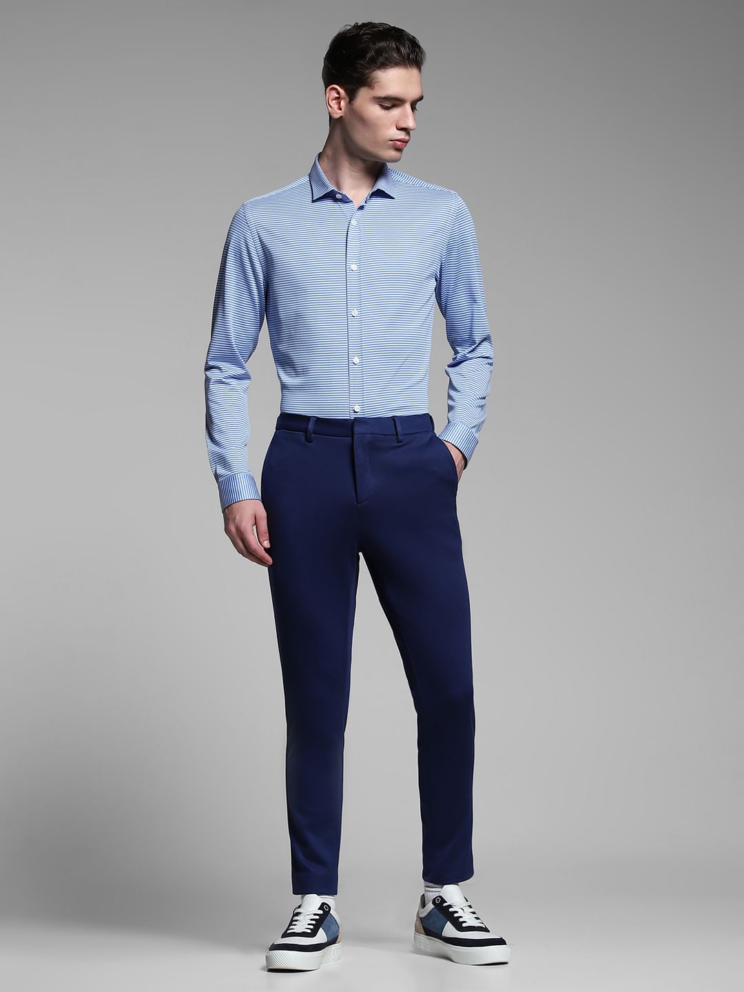 Light Blue Striped Full Sleeves Shirt