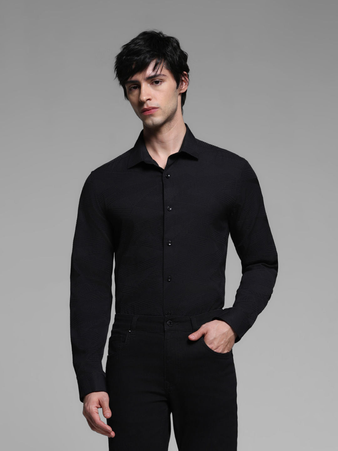 Black Dobby Full Sleeves Shirt