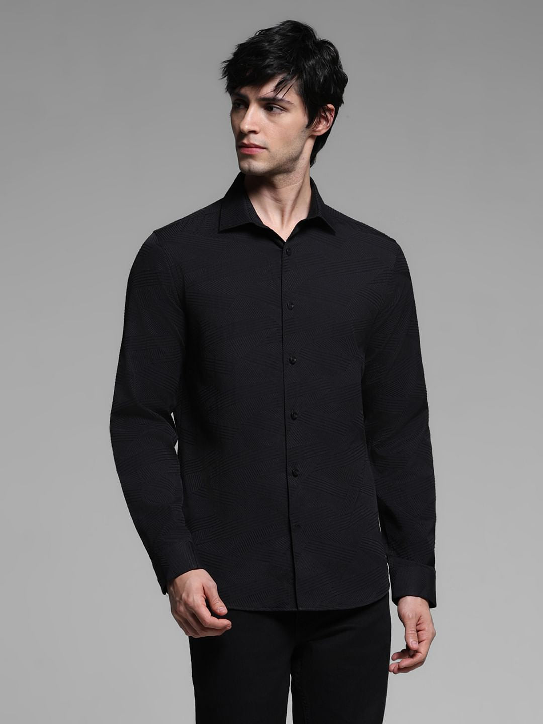 Black Dobby Full Sleeves Shirt