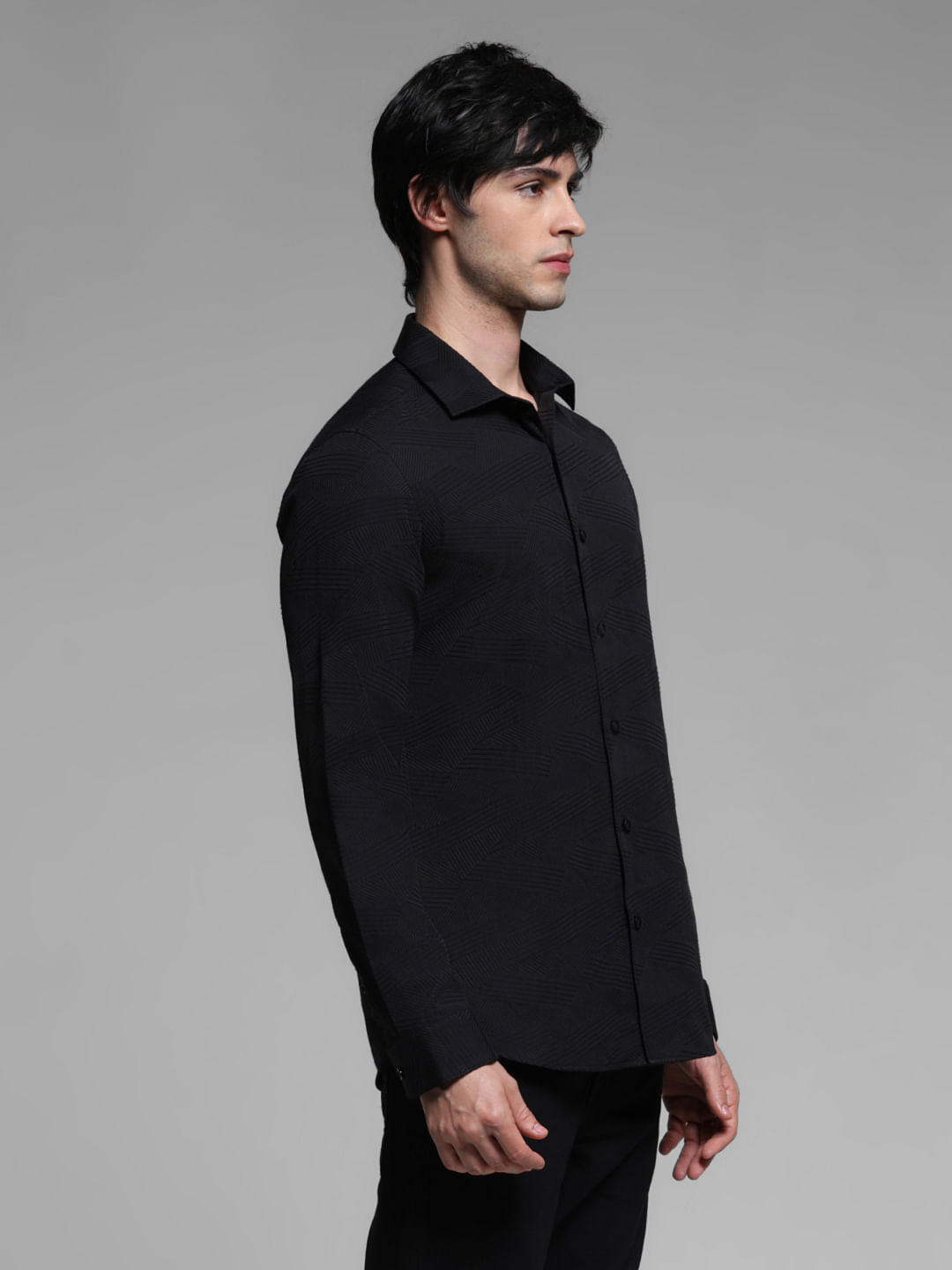 Black Dobby Full Sleeves Shirt