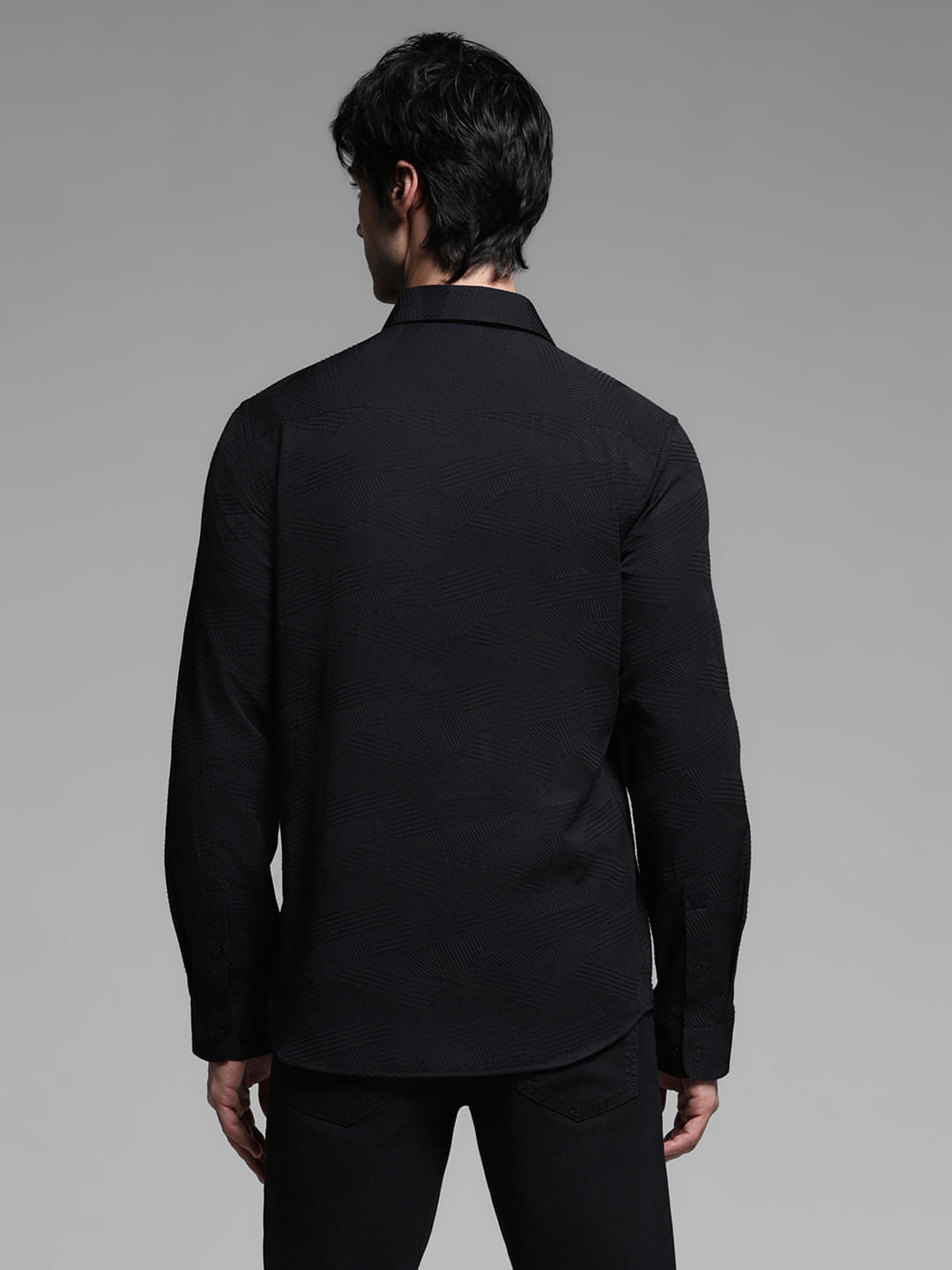 Black Dobby Full Sleeves Shirt