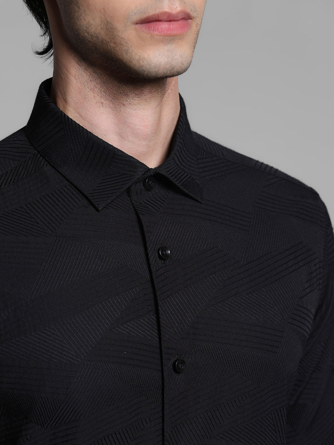 Black Dobby Full Sleeves Shirt