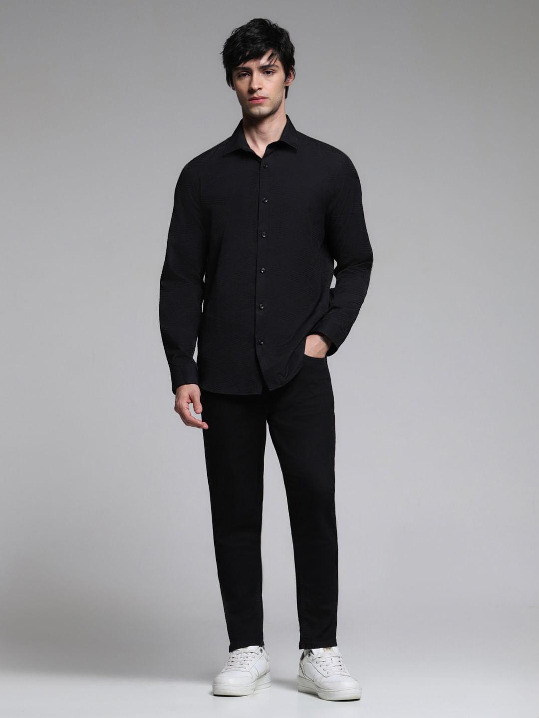 Black Dobby Full Sleeves Shirt