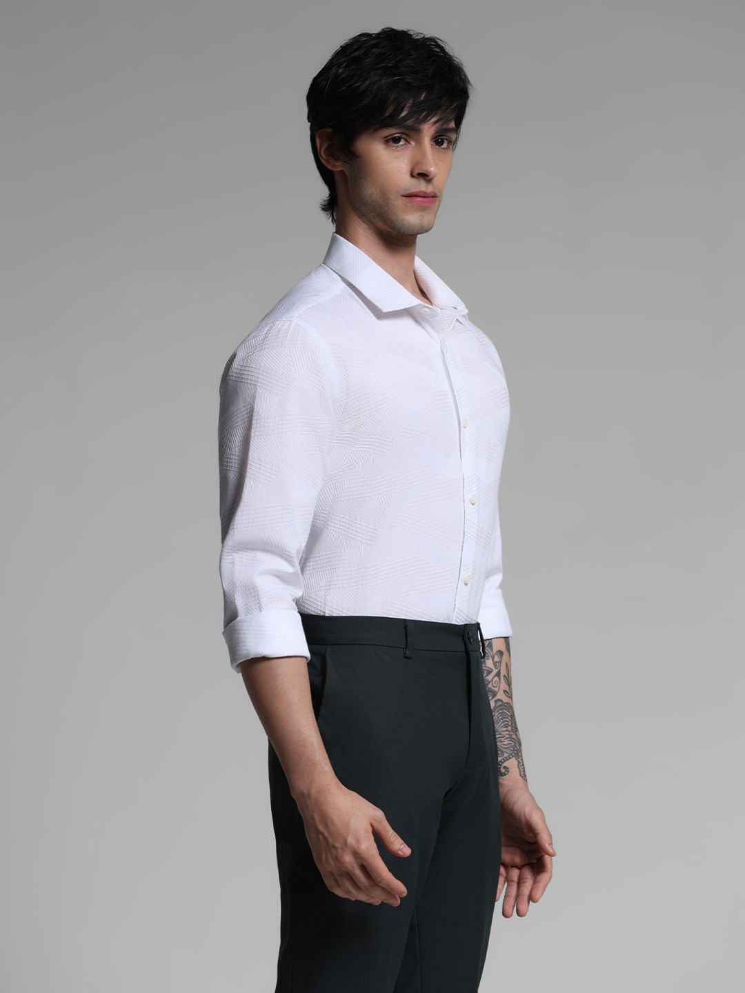 White Dobby Full Sleeves Shirt