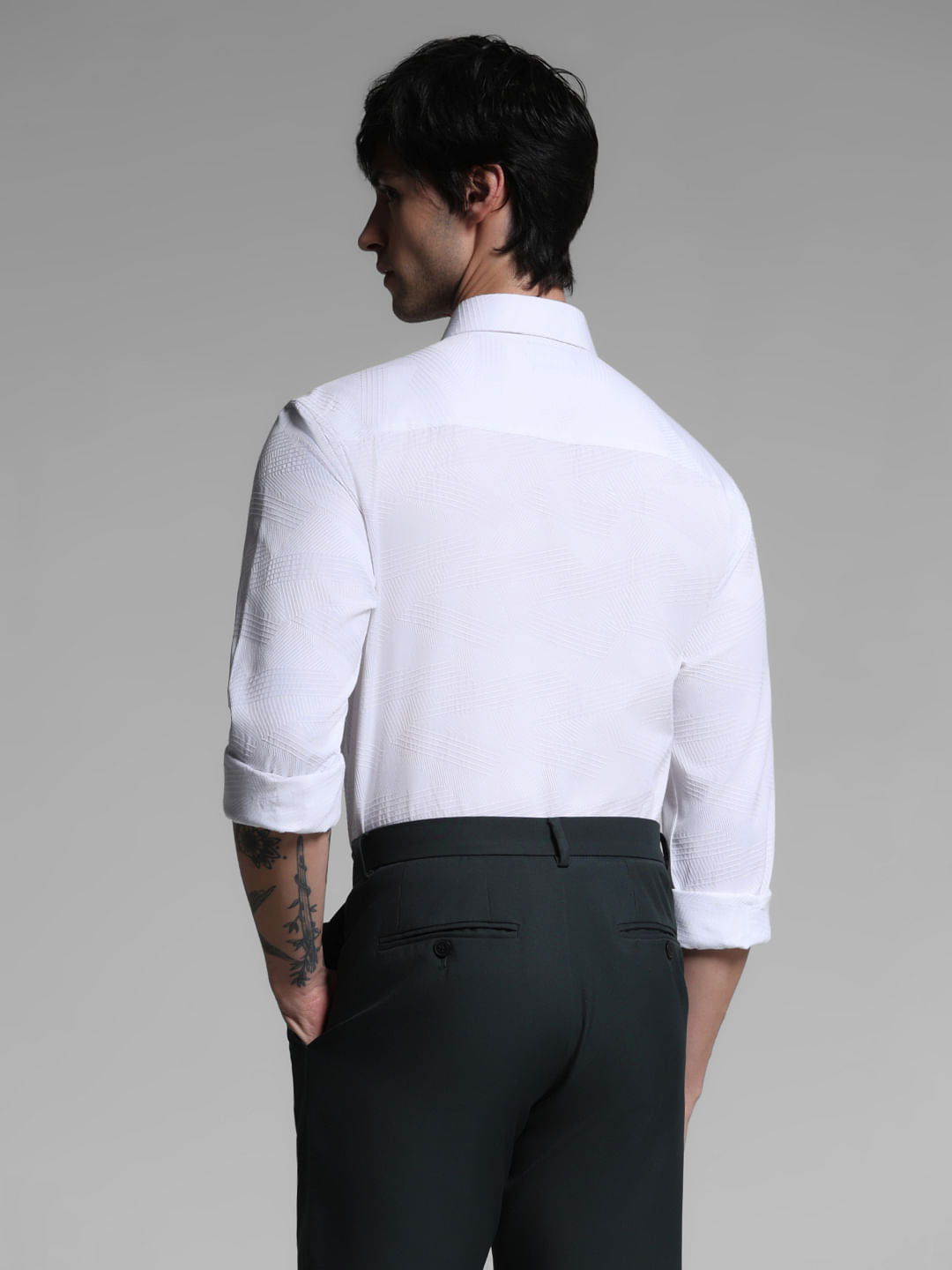 White Dobby Full Sleeves Shirt