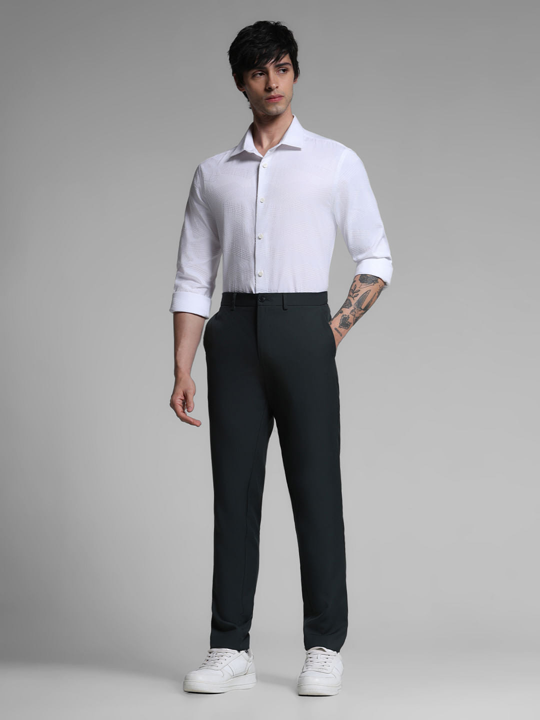 White Dobby Full Sleeves Shirt