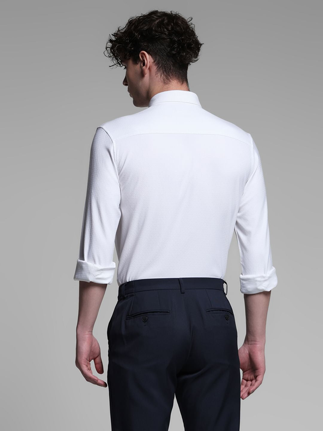 White Dobby Full Sleeves Shirt