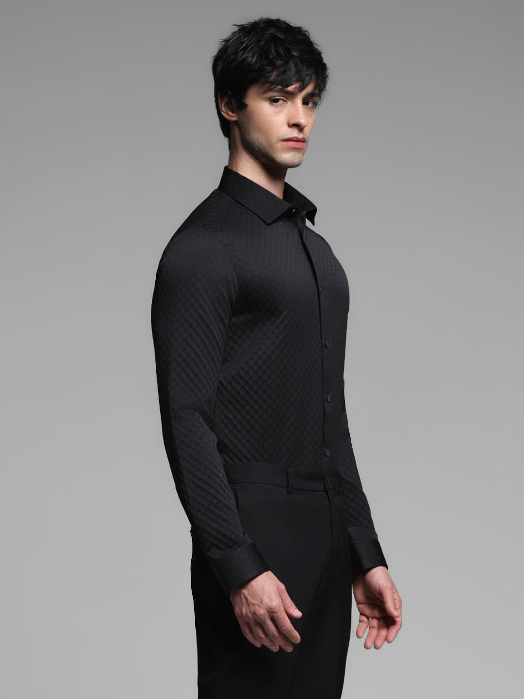 Black Dobby Full Sleeves Shirt