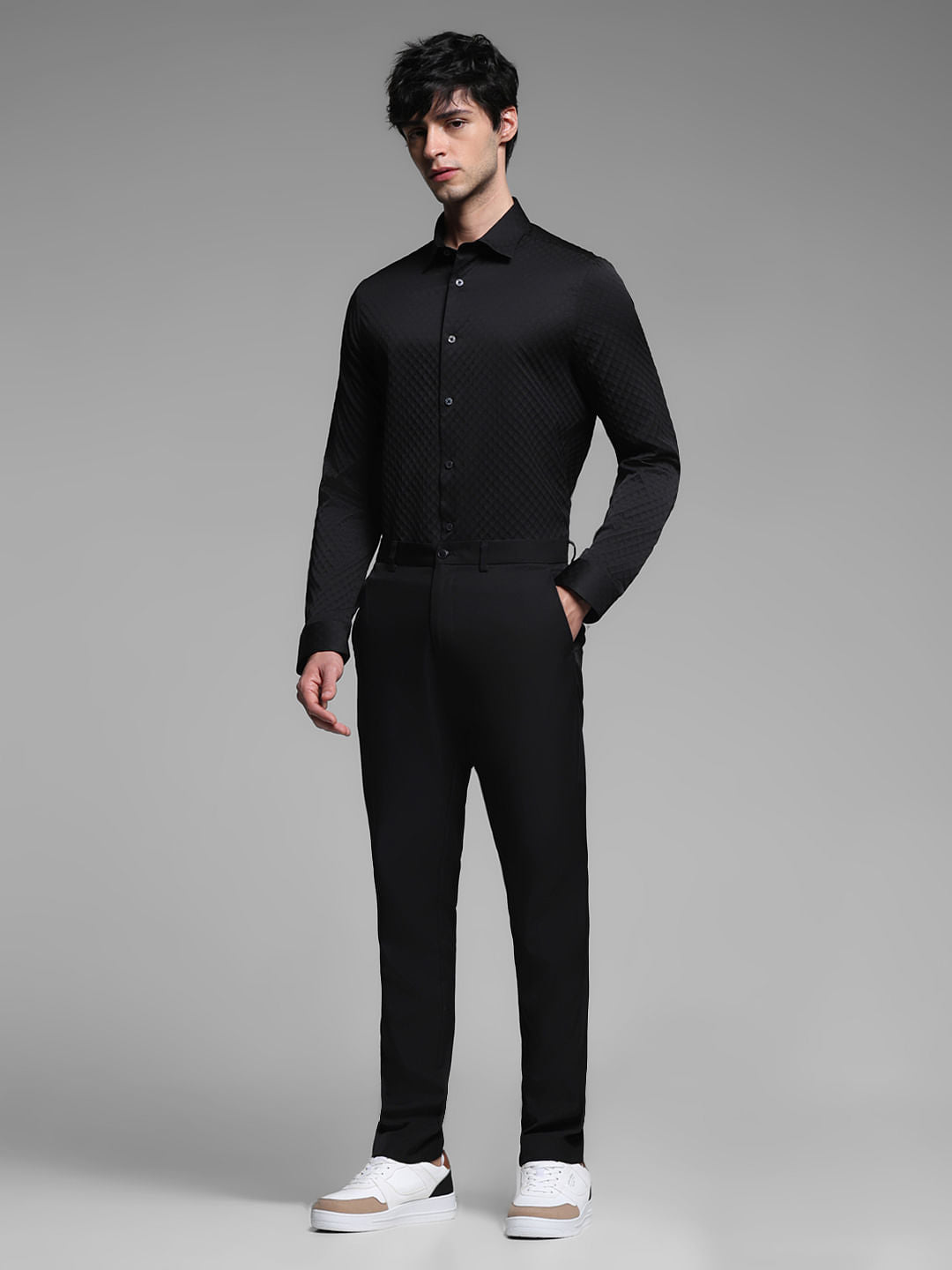 Black Dobby Full Sleeves Shirt