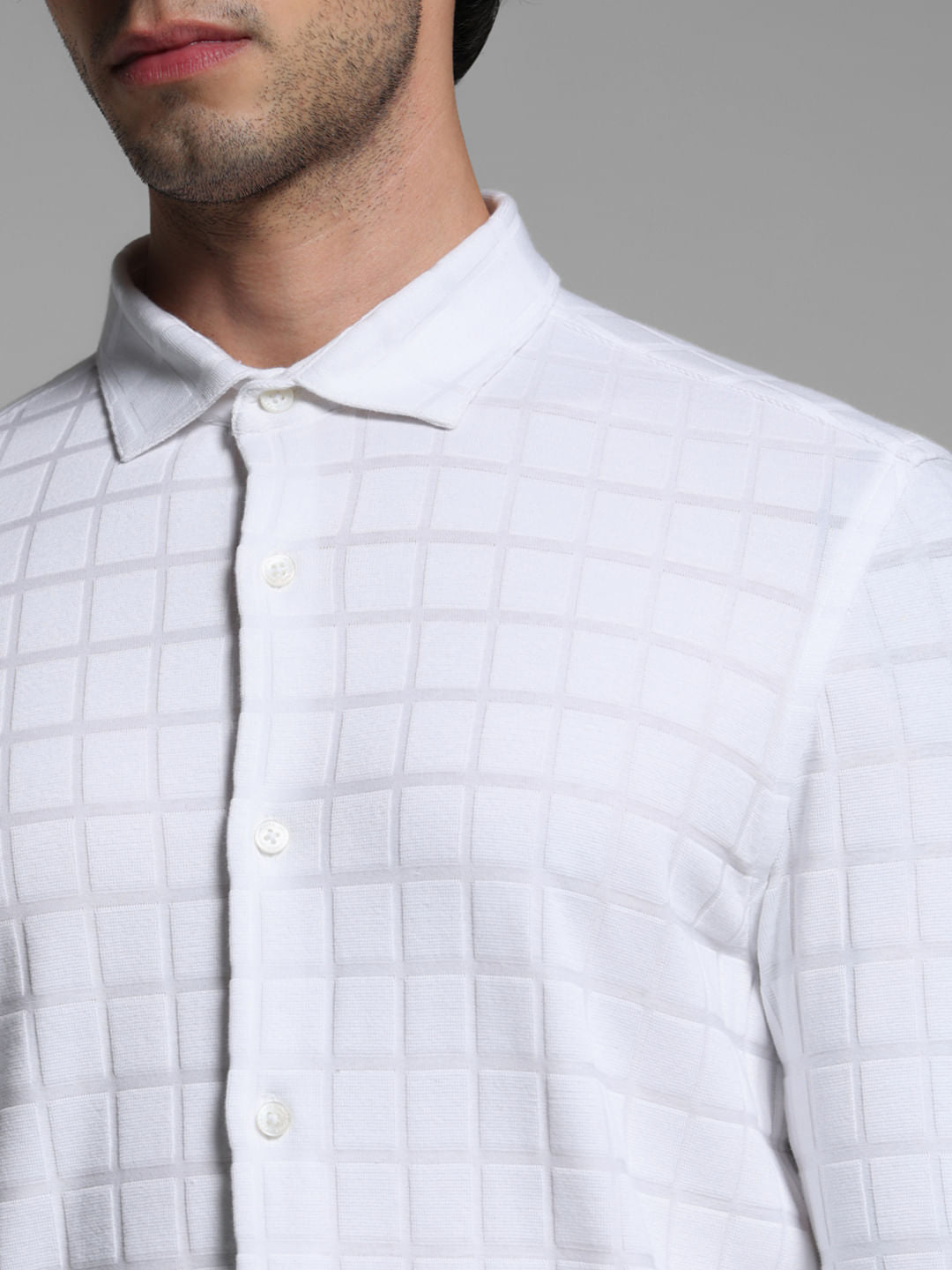 White Knitted Full Sleeves Shirt