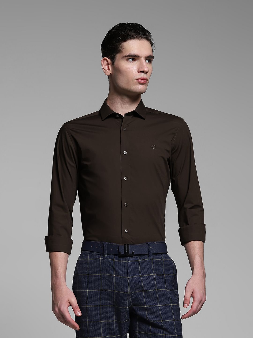 Chocolate Brown Poplin Full Sleeves Shirt - XXL