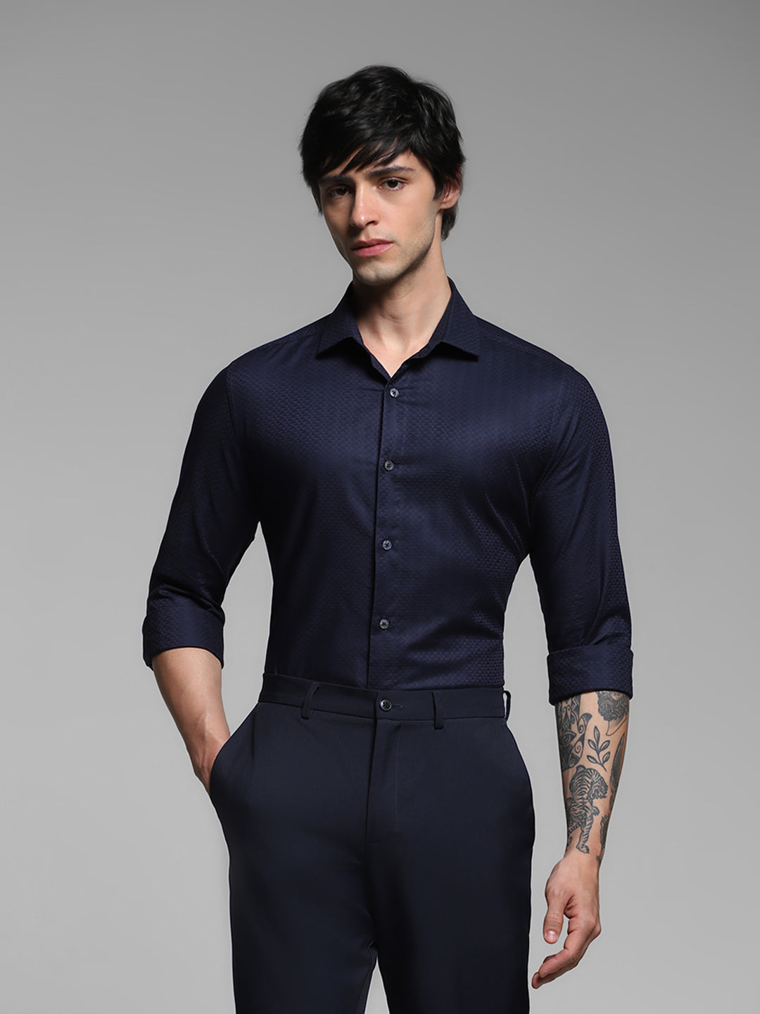 Dark Blue Dobby Formal Shirt - XXL