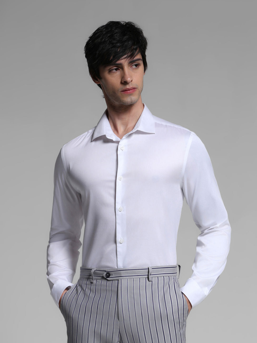 White Cotton Formal Shirt - S