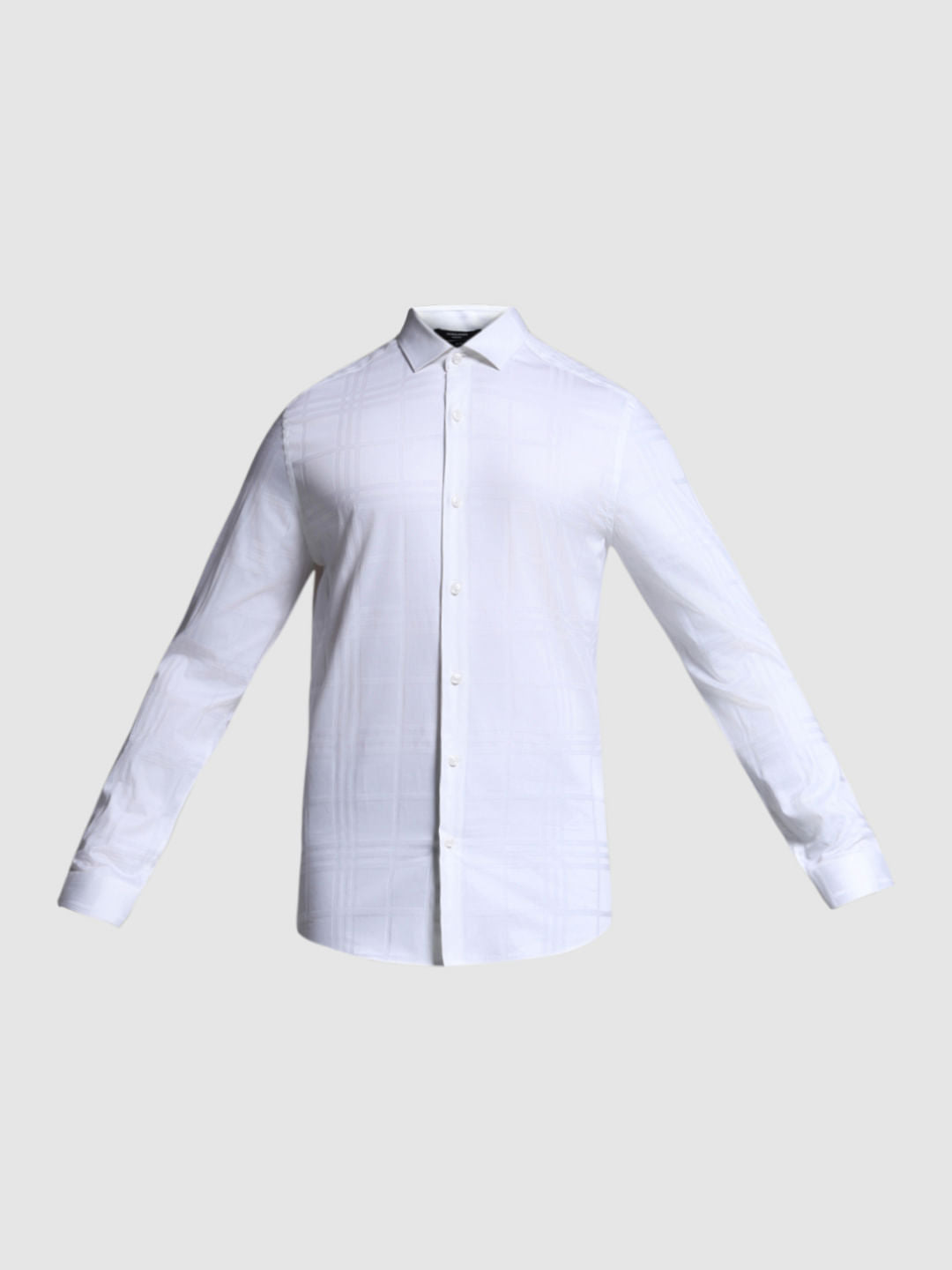 White Dobby Check Print Shirt