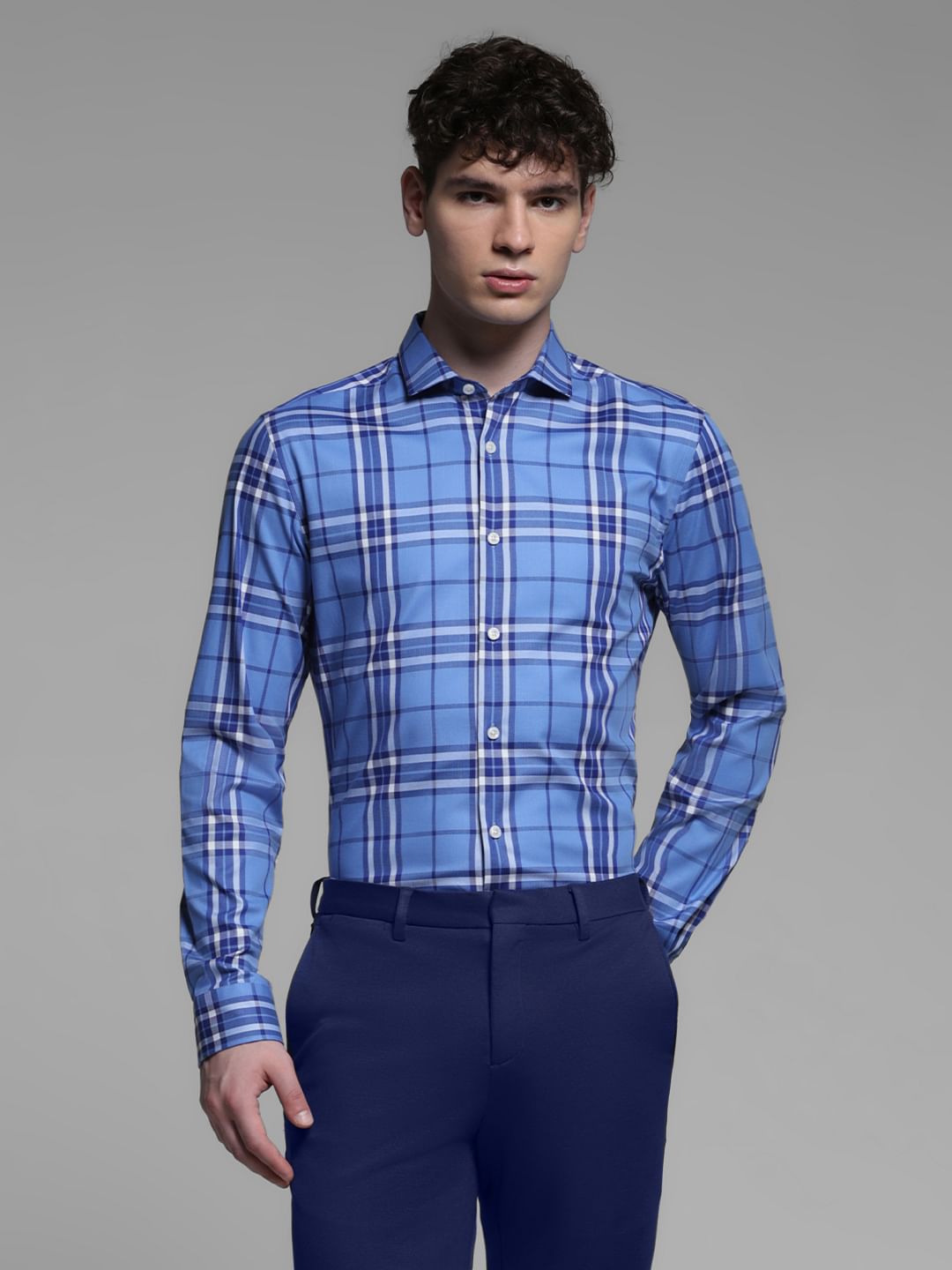 BLUE CHECK PRINT SHIRT