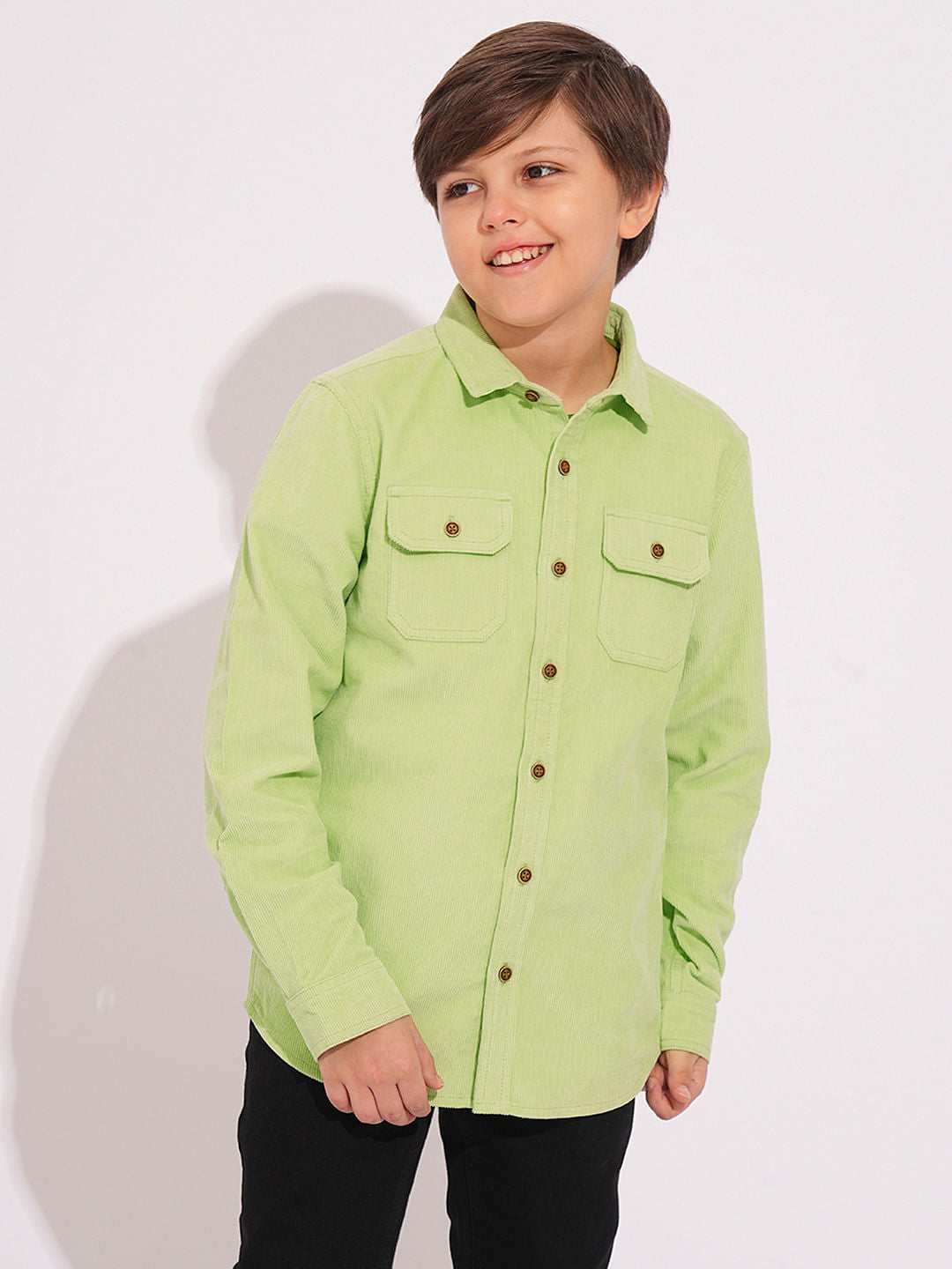 Boys Pastel Green Corduroy Shirt