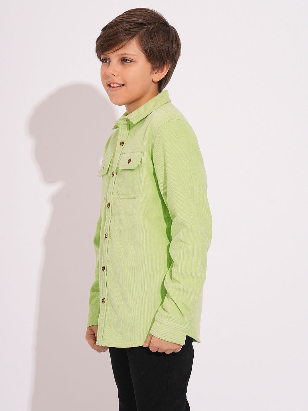 Boys Pastel Green Corduroy Shirt
