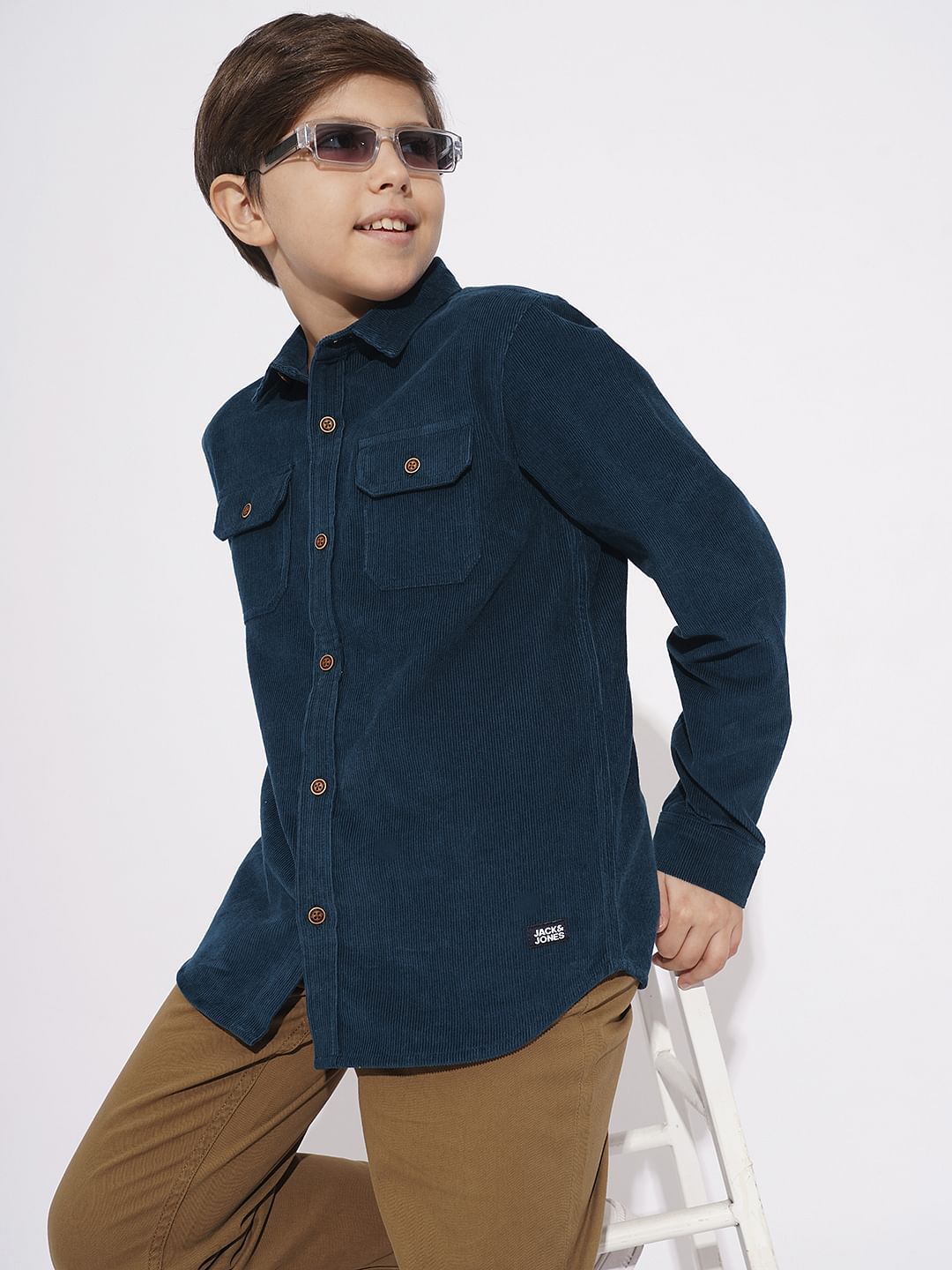 Boys Navy Blue Corduroy Shirt