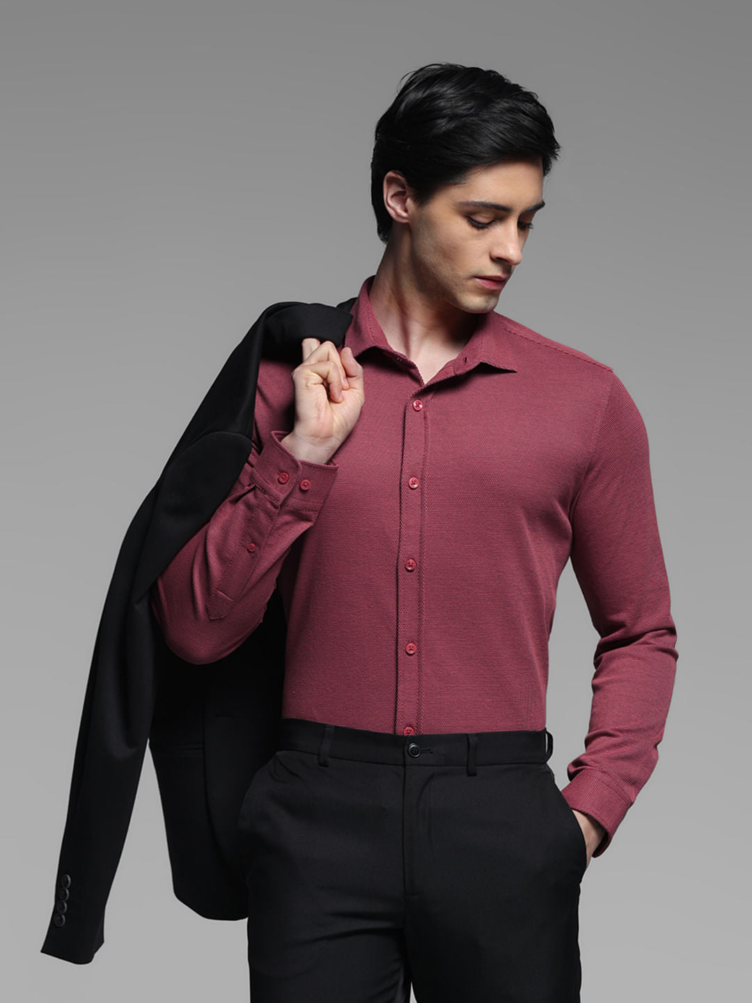 Pink Knitted Full Sleeves Shirt - S
