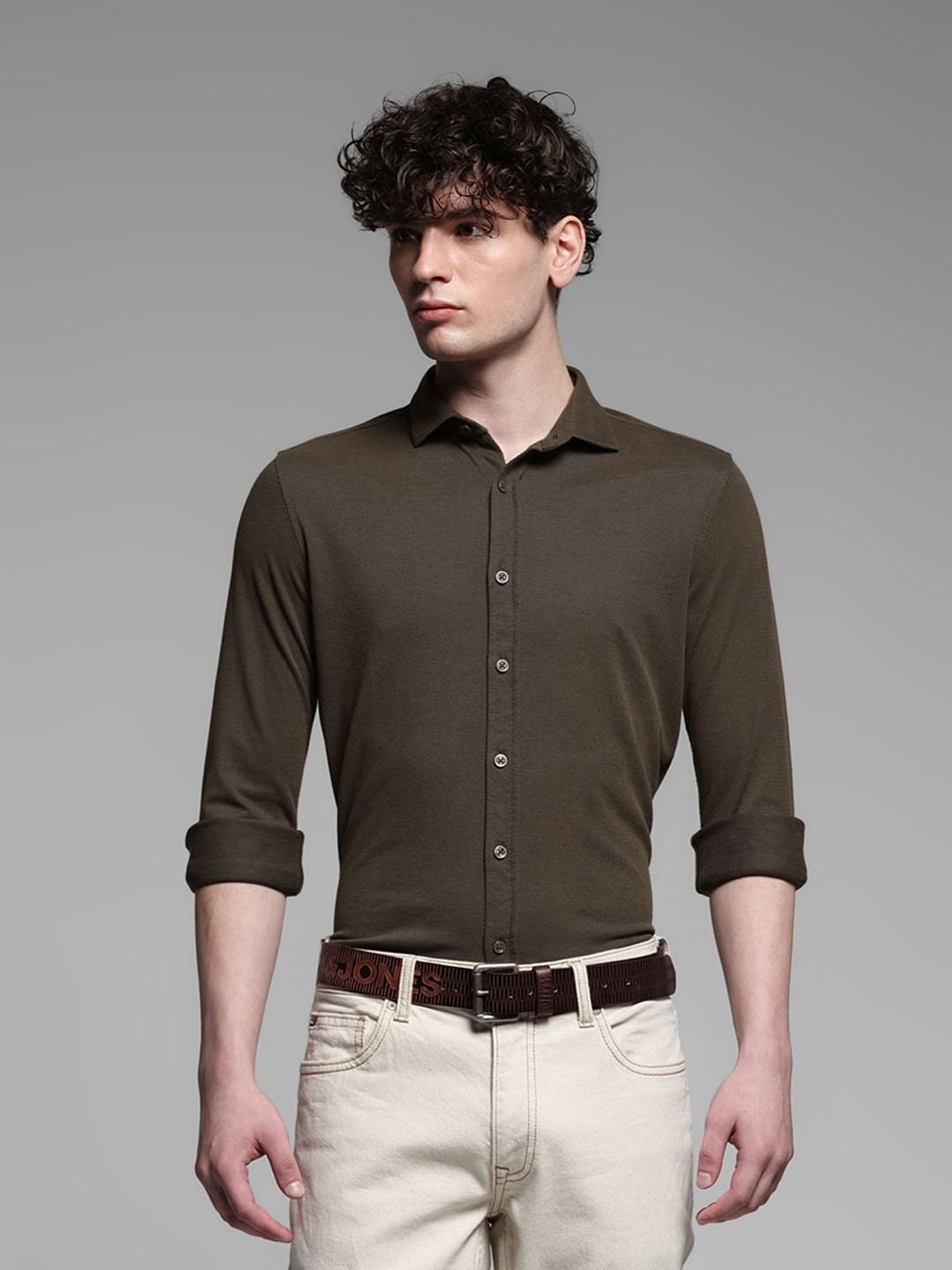 Dark Brown Knitted Full Sleeves Shirt - S