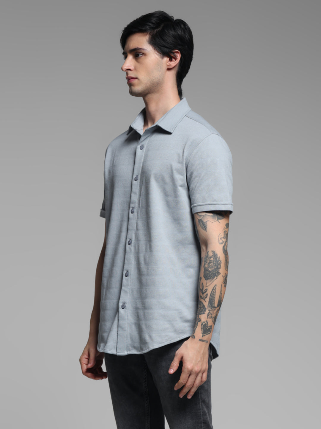 Men's Quarry Grey Slim Fit Knitted Solid Shirt