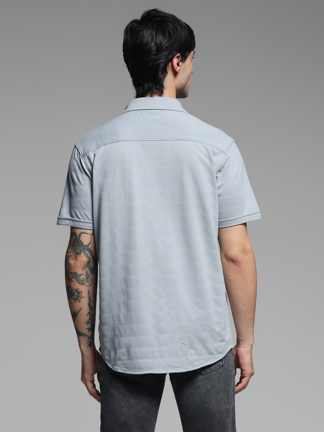 Men's Quarry Grey Slim Fit Knitted Solid Shirt