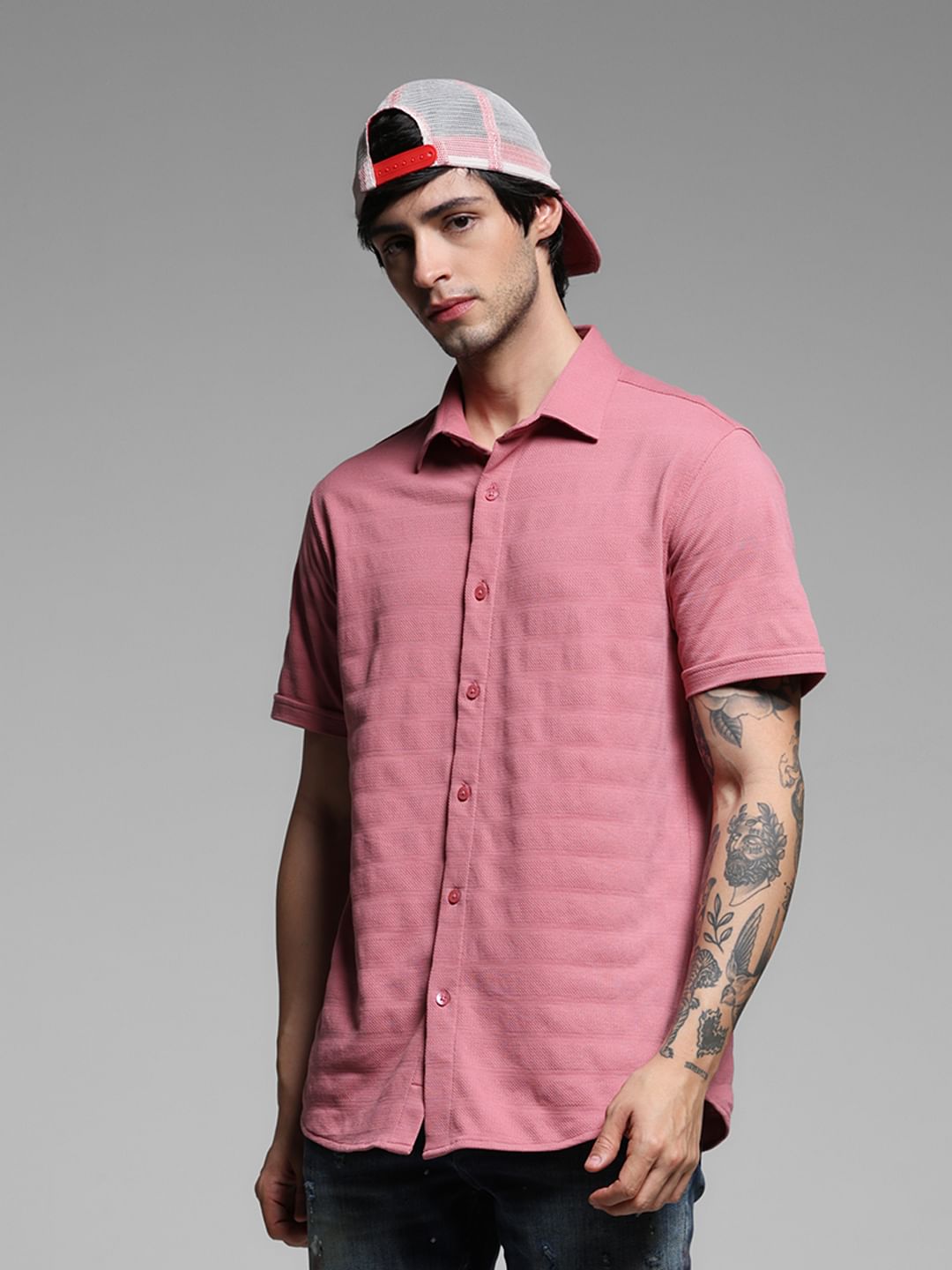 Pink Knitted Short Sleeves Shirt - S