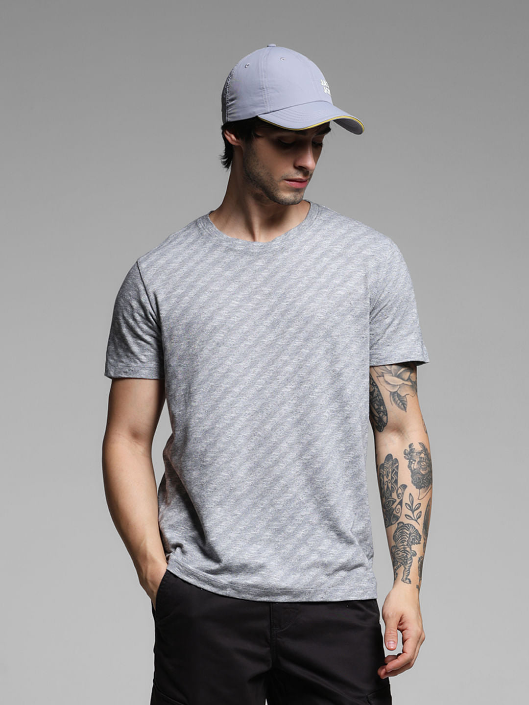 Grey Cotton Crew Neck T-shirt - S