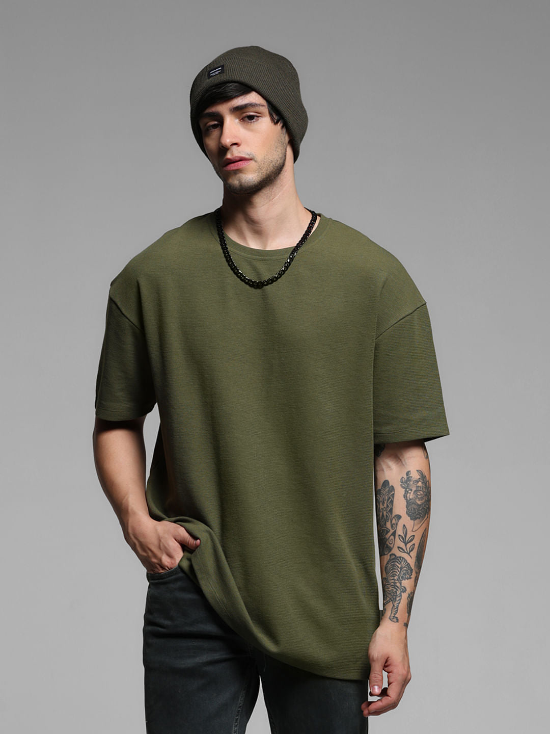 GREEN OVERSIZED COTTON T-SHIRT - S