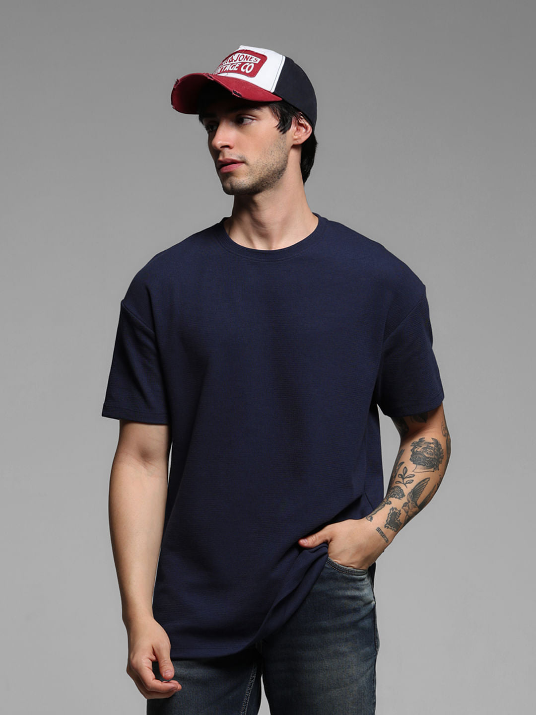BLUE OVERSIZED COTTON T-SHIRT - S