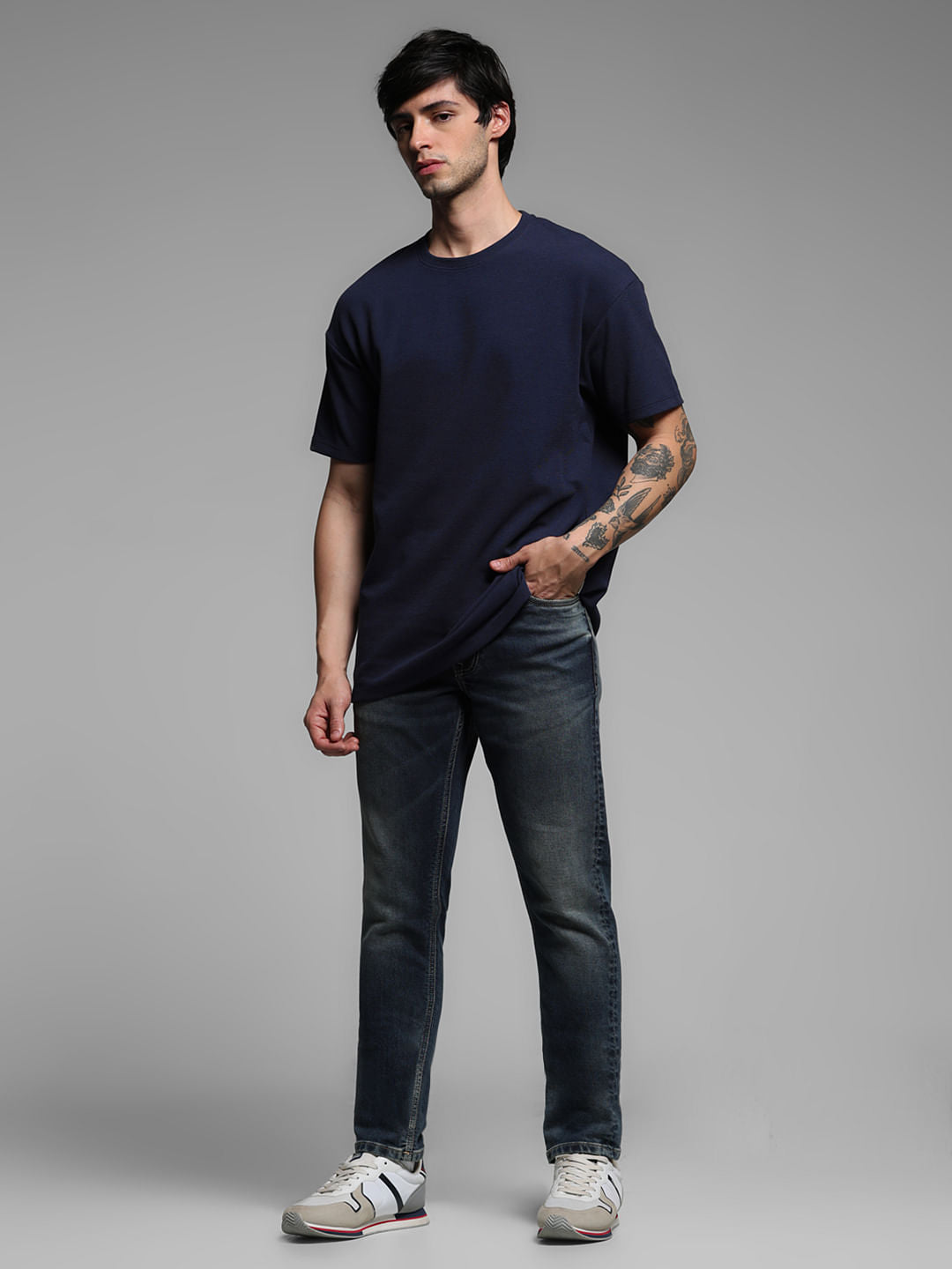 BLUE OVERSIZED COTTON T-SHIRT
