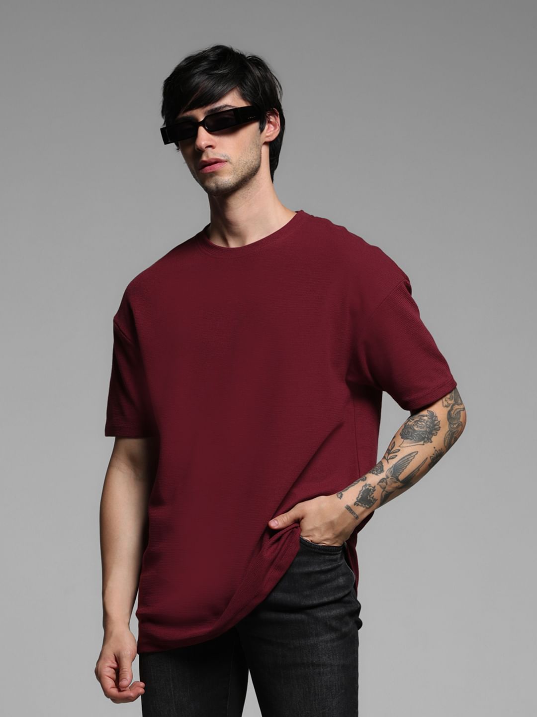 RED OVERSIZED COTTON T-SHIRT - S
