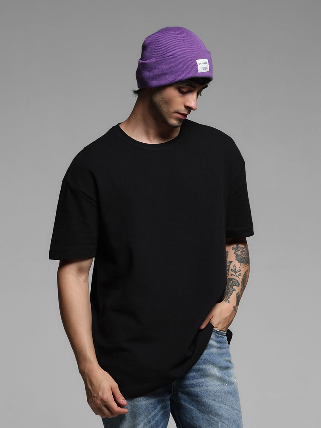 BLACK OVERSIZED COTTON T-SHIRT - S